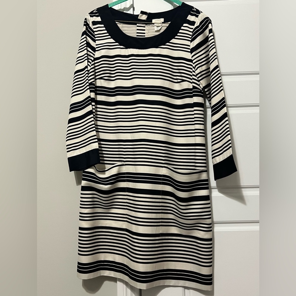 Navy blue & cream striped dress- silky material - size 0 -